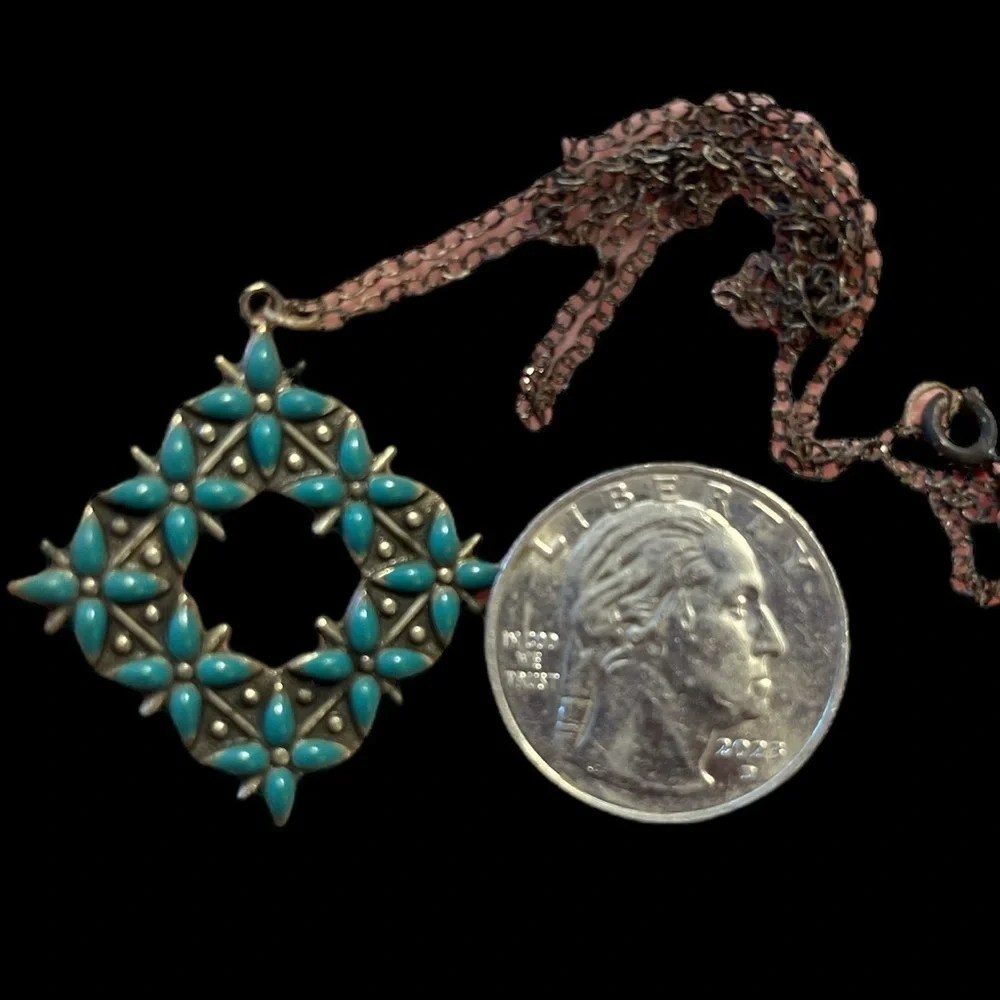 Vintage Bell Trading Post Sterling Silver and Petite Turquoise Pendant Necklace